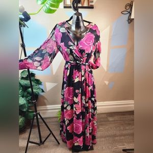 Flower printed belted sheer top dress